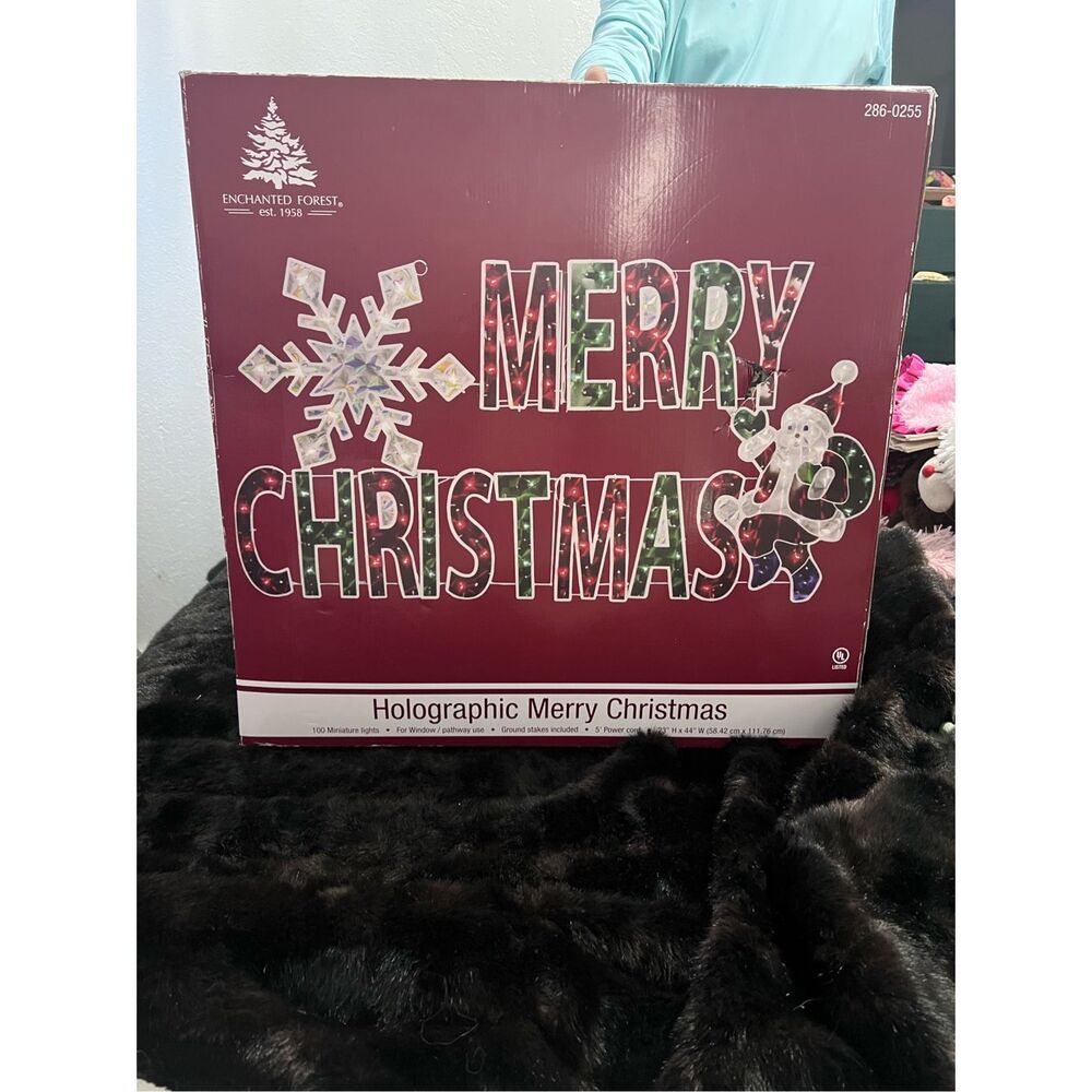 44" Merry Christmas with Snowflake Holographic Lighted Christmas Window Decor